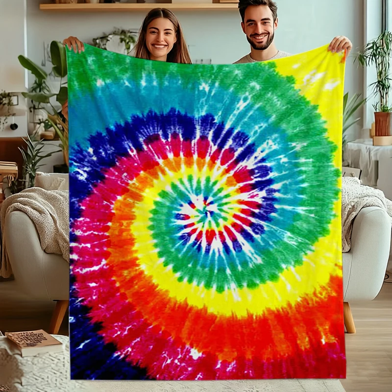 Hippie Aesthetic Throw Blanket Bright Rainbow Spiral Tie‑Dye Swirl Stylish Color Pattern Decor Blanket for Couch  Home Ornament