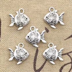 20pcs Charms Double Sided Fish Goldfish 14x15mm Antique Silver Color Pendants Making DIY Handmade Tibetan Silver Color Jewelry