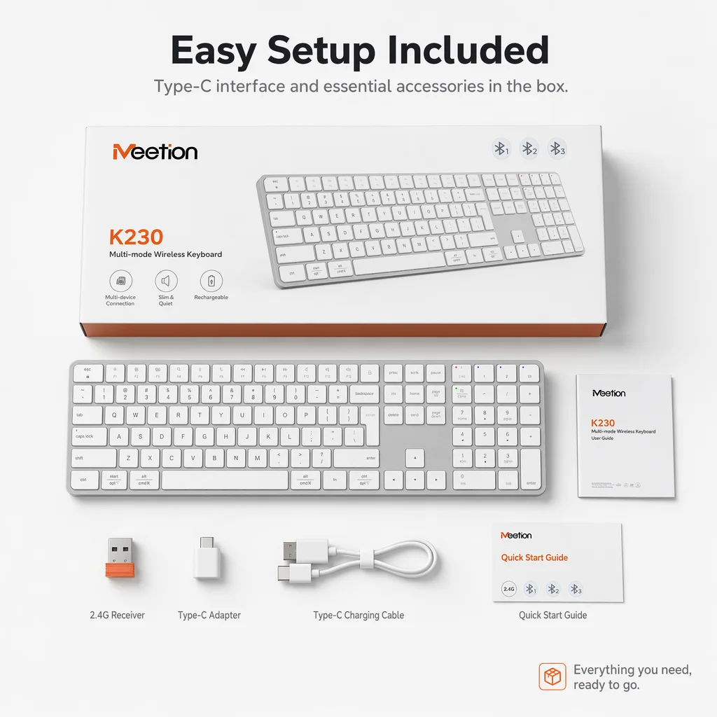 K230 Bluetooth & 2.4G Dual Mode Keyboard, 109-Key Full Layout, Connect Up to 4 Devices with One-Key Switching, 150H Battery Life