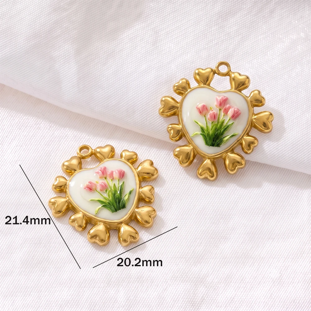 2 Stück Edelstahl-Blumenanhänger für Schmuckherstellung, Emaille-Blumenanhänger für DIY-Halsketten, Armbänder, Ohrringe und Schmuckherstellung – Detail 7