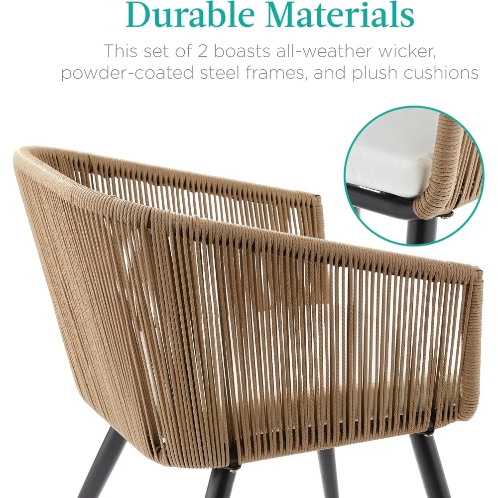 Set of 2 Patio Dining Chairs, Outdoor Seating Set for Backyard, Poolside, Balcony, Indoor Use w/Woven Wicker Design - Natural