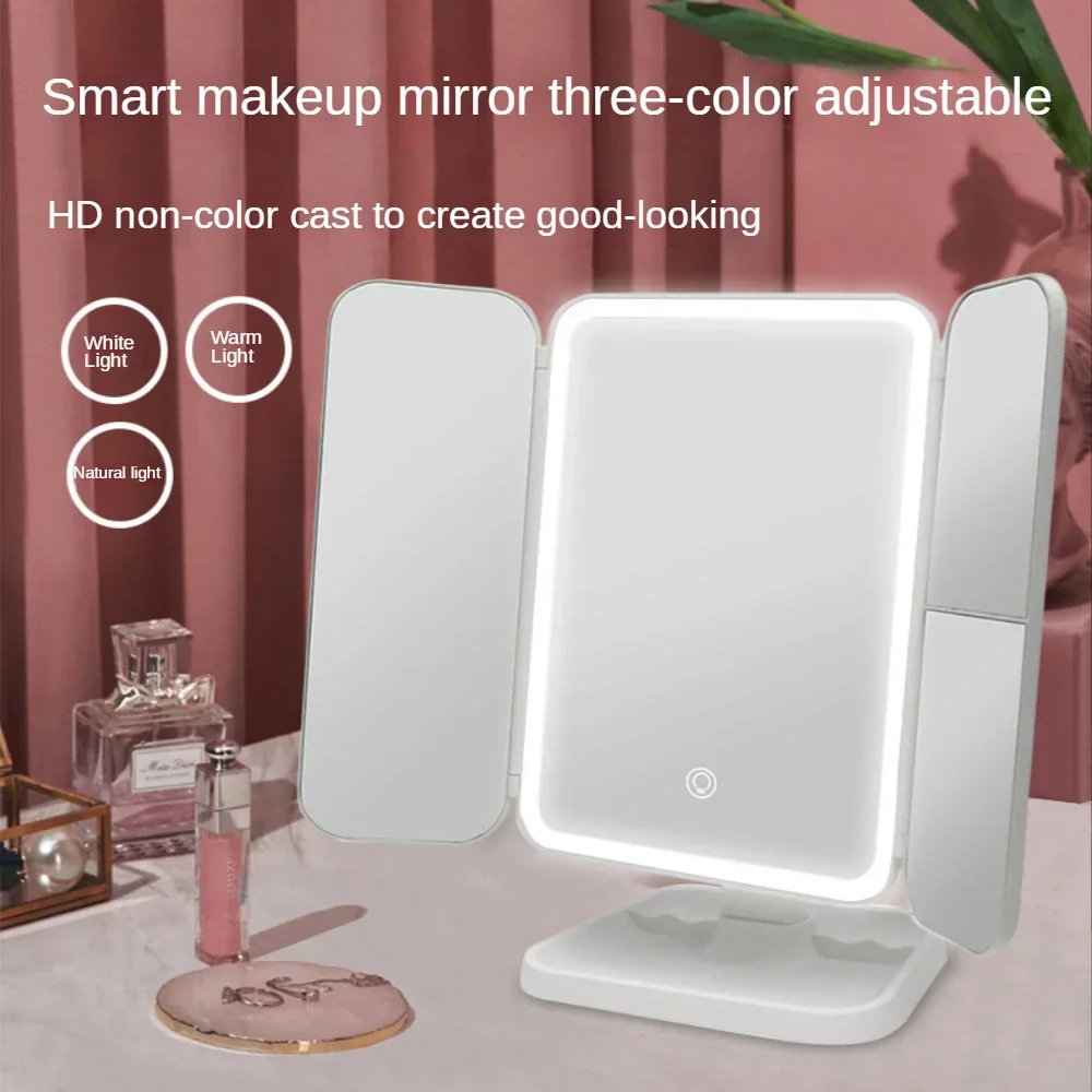 

Makeup Mirror Vanity Mirror with Light,Trifold,Touch Sensing,90° Rotation,2x 3x Magnifying Cosmetic Mirror,Brightness Adjustable