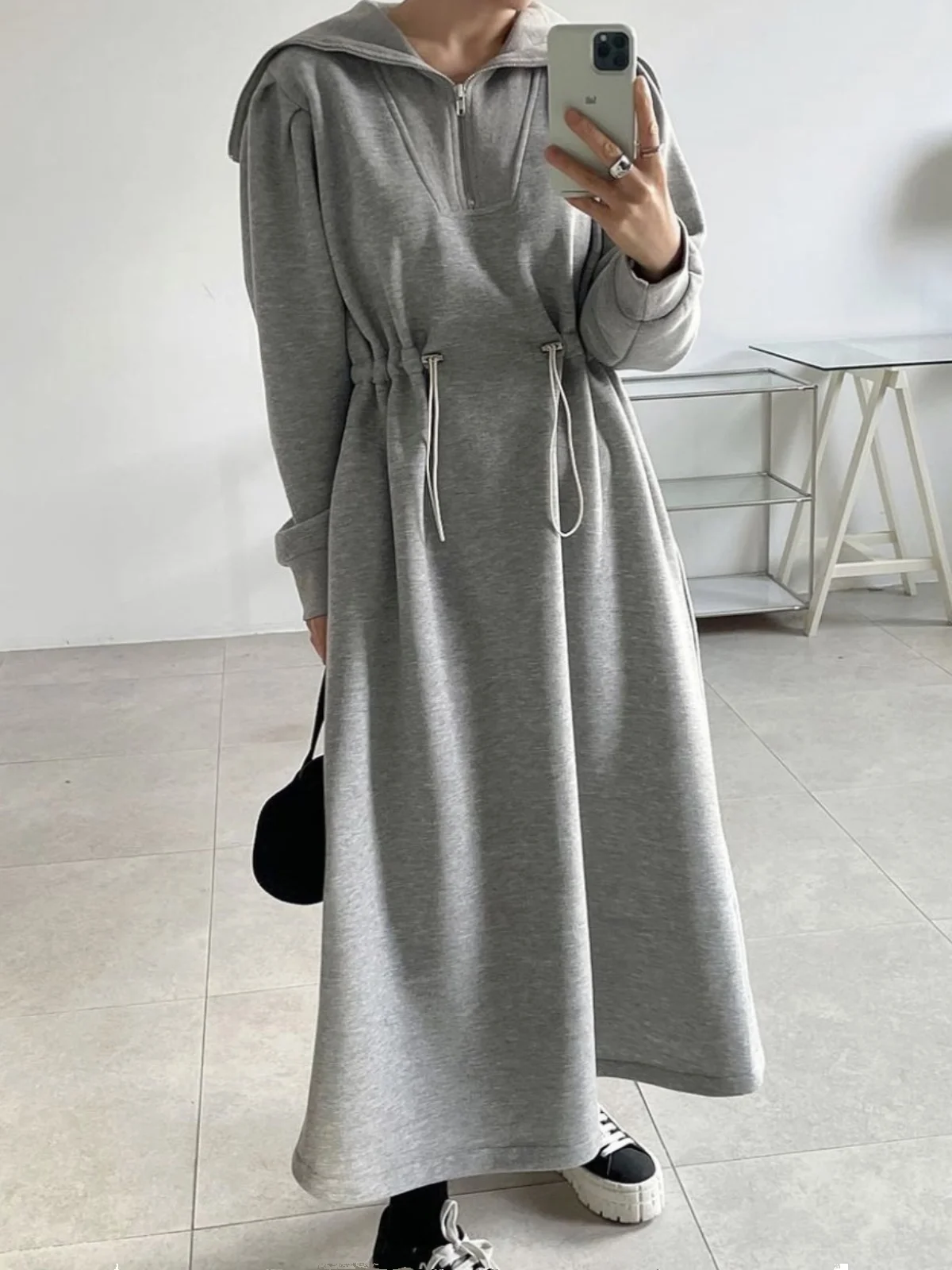 Vestido e de otoño con capucha larga para mujer, vestido con cordón en la cintura, adeazante, estilo A-Line, vestido...