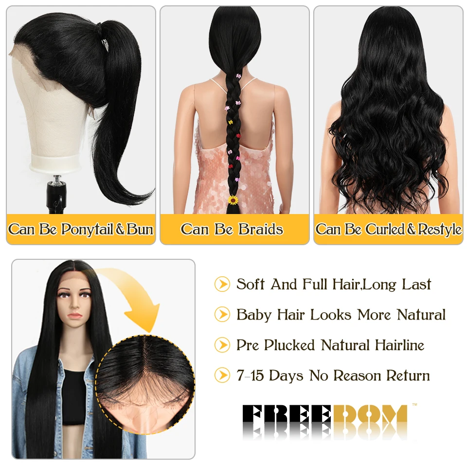 FREEDOM Gerade Synthetische Lace-Front-Perücke für Frauen 38 Zoll Lang Ombre Braun Rot Blond Highlight Lace-Frontal-Perücken Cosplay-Perücke – Detail 5