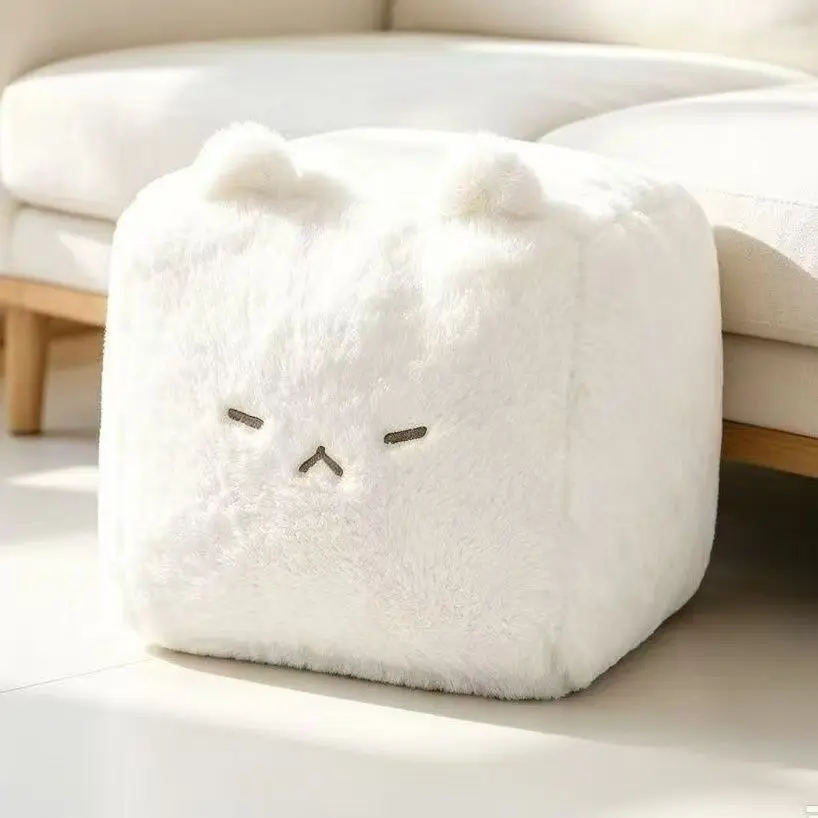 Cute Lying Cat Plush Pillow Square Fermented Tofu Cushion for Sofa Living Room Bedroom Home Decor Gift for Women