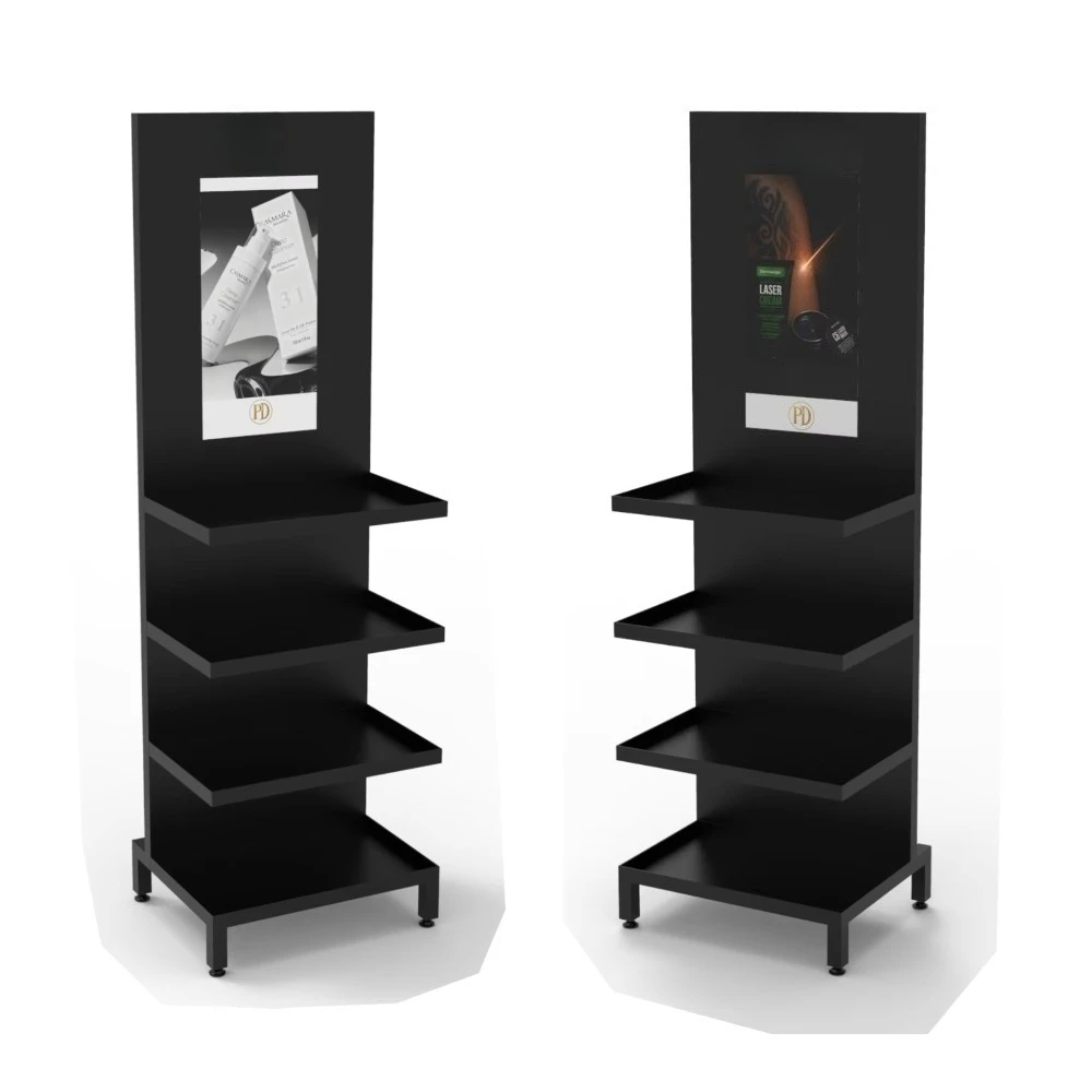 Metal Single-Side Floor Display Stand for Tattoo Shop Shelves for Beauty Salon, and Premium Skincare Boutiques