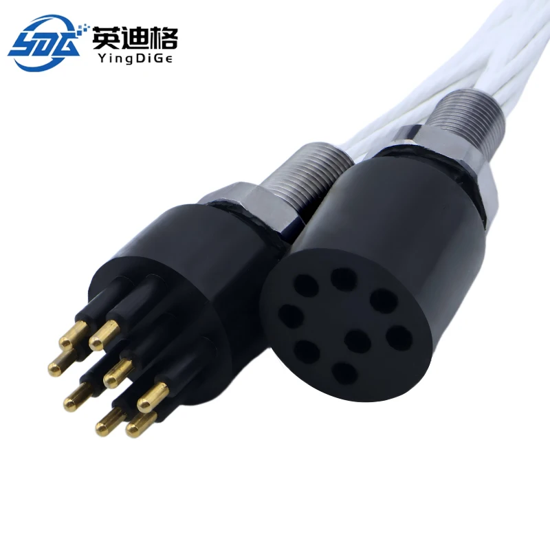 YingDiGe High-current Deep Sea Waterproof Plug Underwater Connector 10 Pin Female Socket IP68 Standard 100-1500V Brass Gold