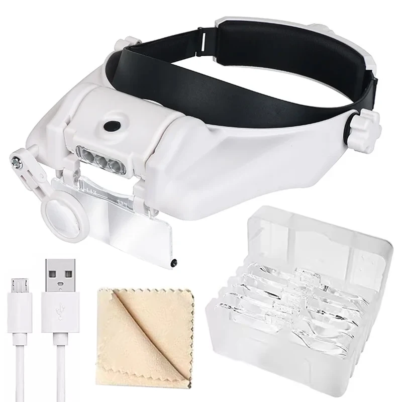 Lupa USB z pałąkiem na głowę Hands Free LED okulary powiększające do biżuterii lupa zegarek naprawa elektroniczna 1.5x2x2.5x3x3.5x8x lupa z