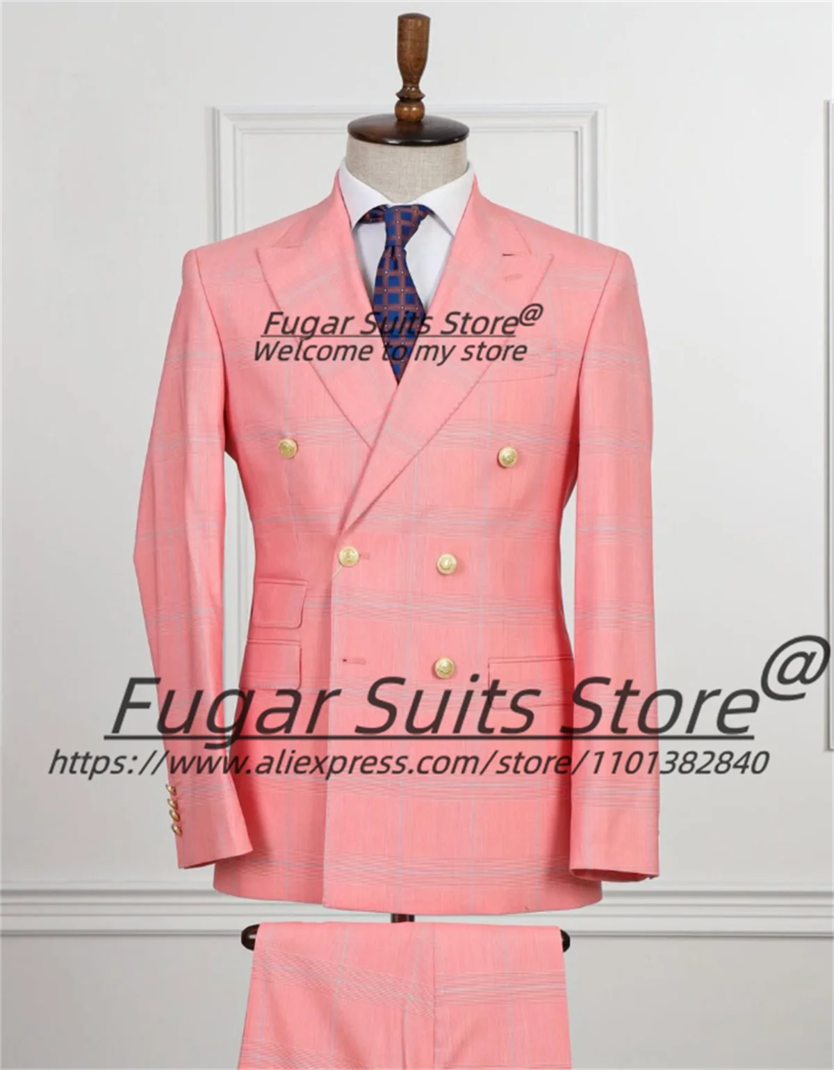

Customized Slim Fit Business Men Suits Pink Double Breasted Groom Wedding Tuxedos 2 Pieces Sets Male Prom Blazers Ropa Hombre