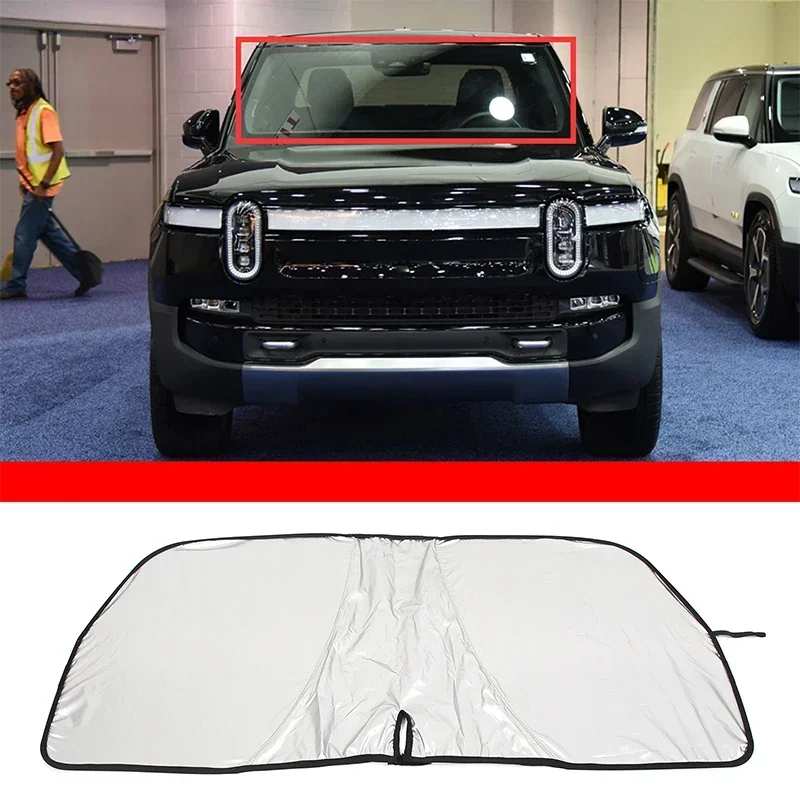 

For Rivian R1T 2022-2025 Silver Tape Car Front Windshield Anti-UV Sun Protection Mat Car Accessories
