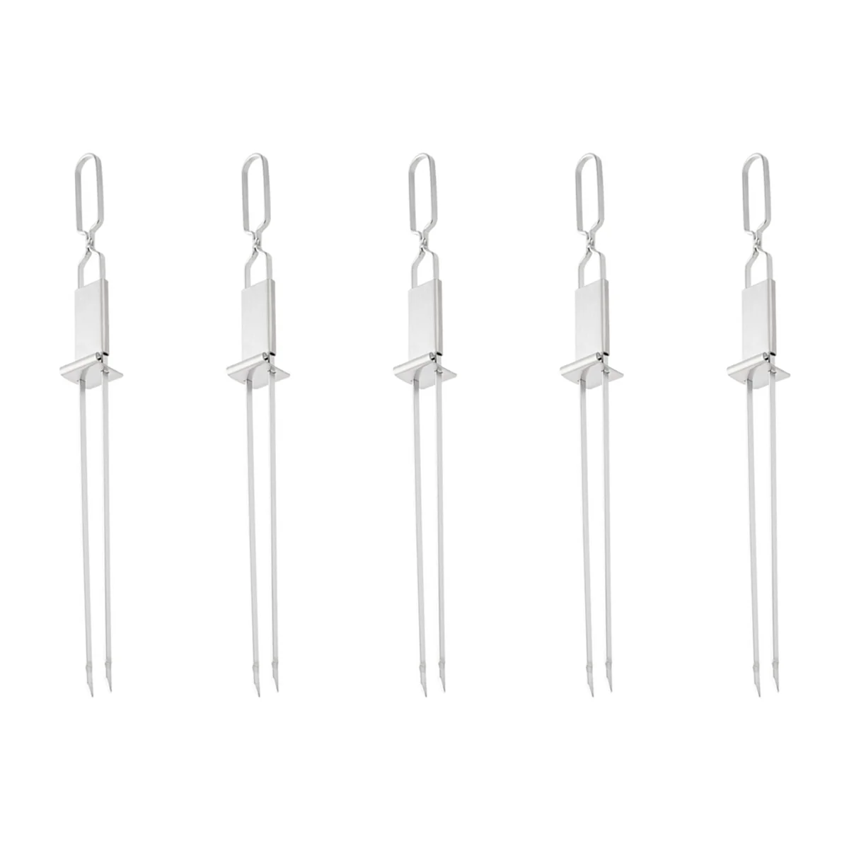 Stainless Steel Double Needle Barbecue Skewers with Self Push Plate Barbecue Forks Outdoor BBQ Accessories Tools 5pcs