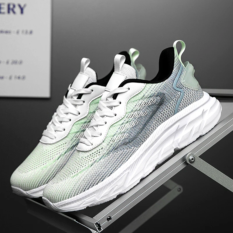 

Sports and leisure shoes, men's shoes, marathon oversized air cushioned shoes, fly woven all season rubber, wear-resistant, anti