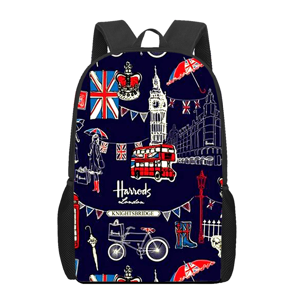 Inglaterra I Love london 3D Print School Bag Set para meninas adolescentes, Primary Kids Book Bag, Satchel para crianças