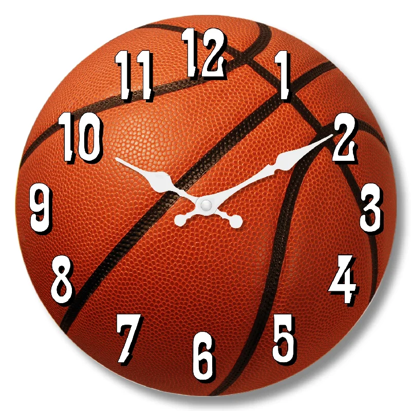 Sports Elements Basketball Texture Pattern Wooden Wall Clock Living Room Bedroom Kitchen Home Decoration Wall Clock Silent