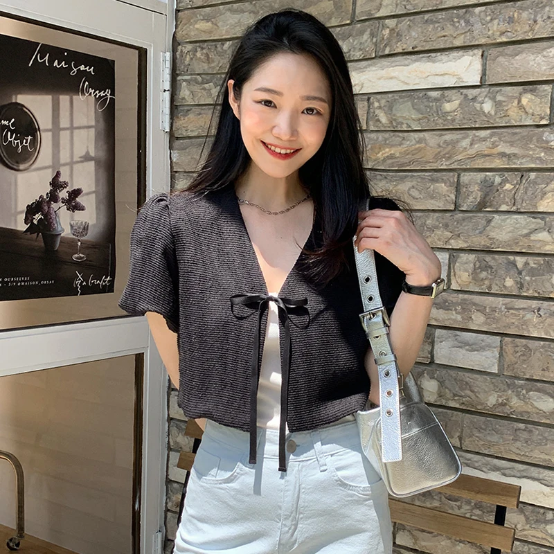 Cappotto estivo chic con bolle larghe Sve V-Ne Knot ort per donna Materiale di lana Thiened Faionable Ele