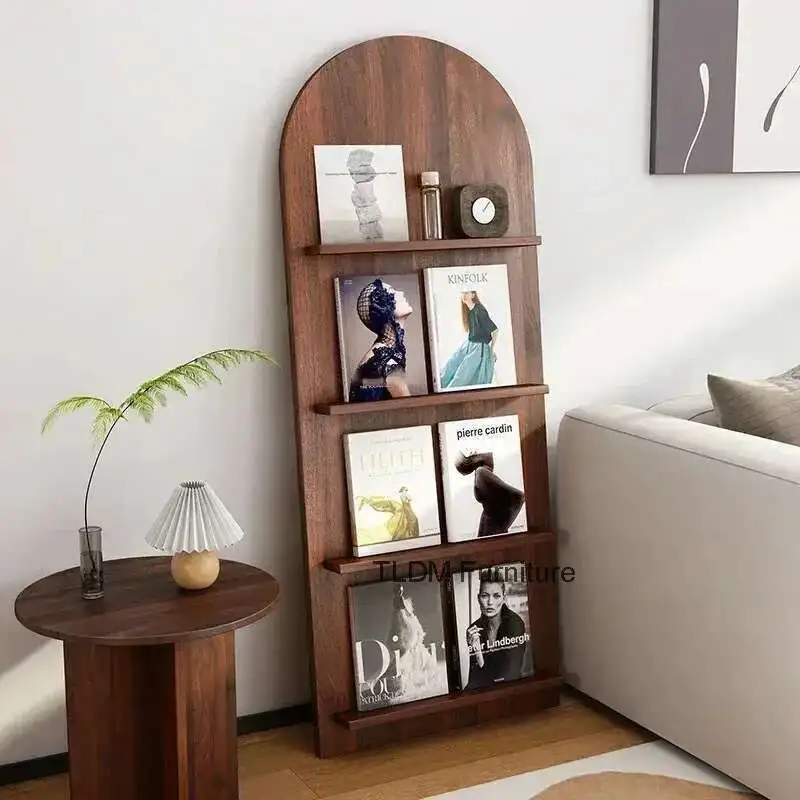 

Designer Magazine Rack Arched Bookshelf Creative Living Room Furniture Retro Solid Wood Bookcases Home Storage Organizer Display