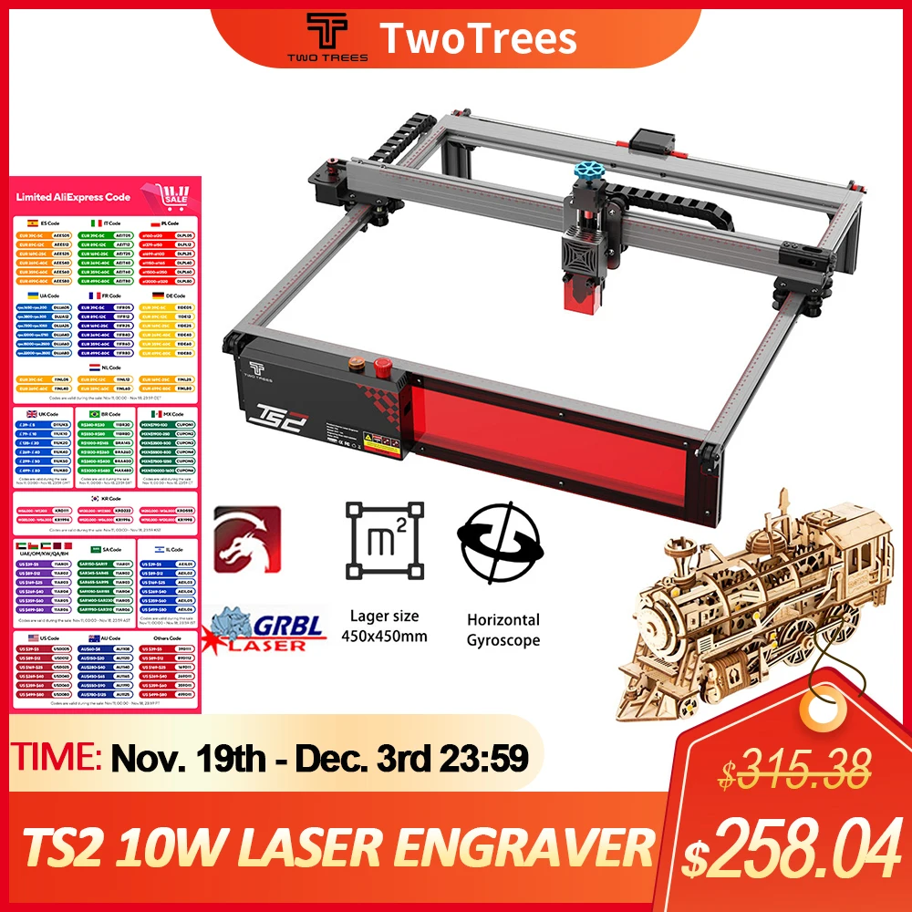 Twotrees TS2-10W Laser Engraver Cutting Machine Desktop Metal Cutter Woodworking Tools DIY Blue Light With WiFi Offline Control