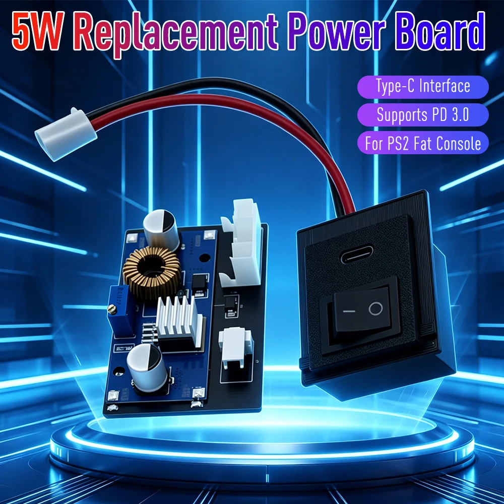 Placa de Alimentação Tipo-C 5W com Interface PD 3.0, Substituição para Módulo de Fonte de Alimentação (PSU) do Console PS2 Fat, Acessório para Jogos