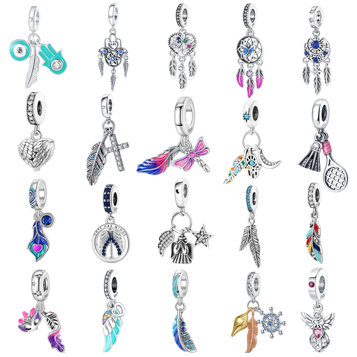 

Original 925 Charms Sterling Silver Colorful Feather Dreamcatcher Mask Pendant for Pandora DIY Bracelet Ladies Jewelry Gift