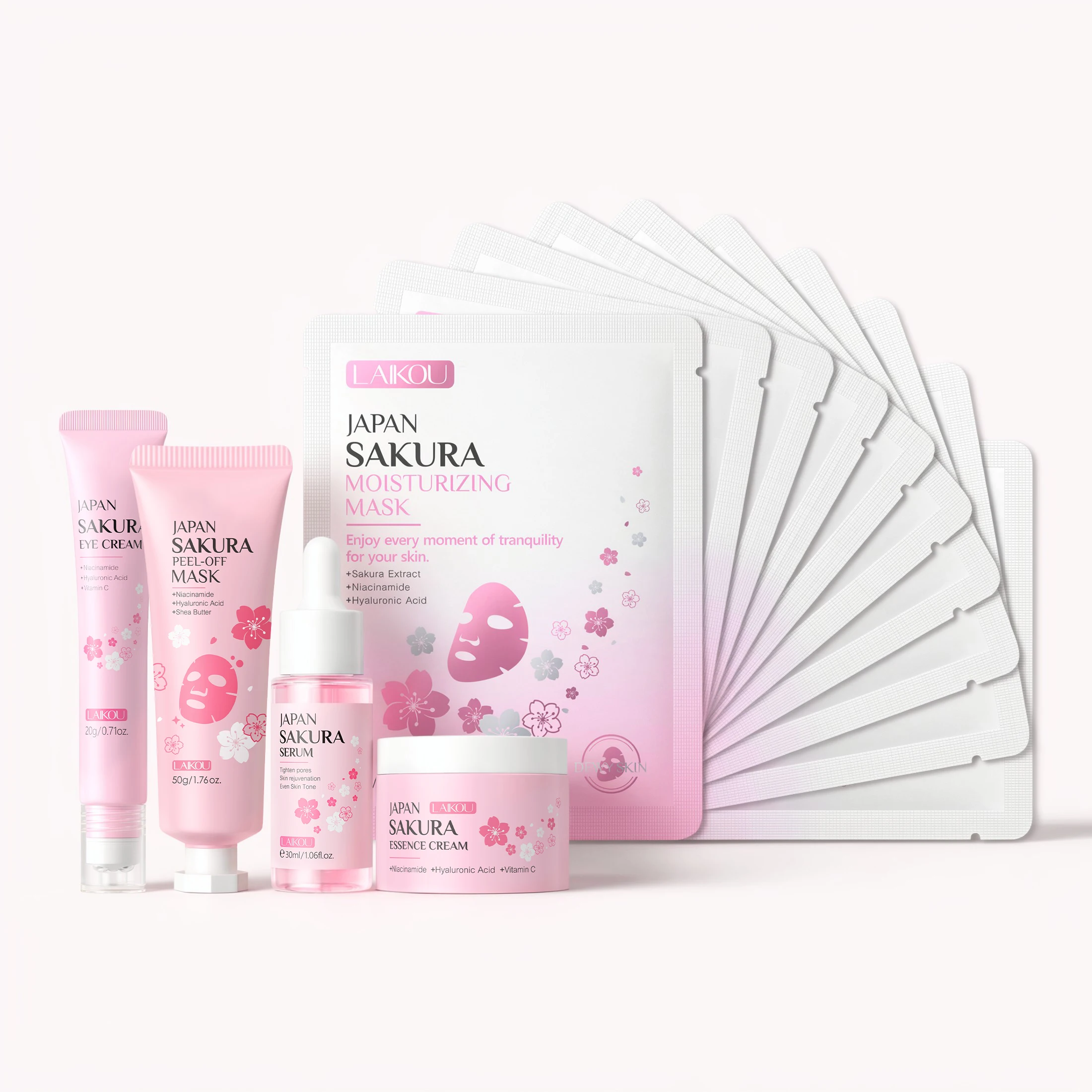 LAIKOU Japanese Sakura Skin Care Set - Hydrating Nourishing Moisturizing Soften Rough Skin for Radiant Complexion