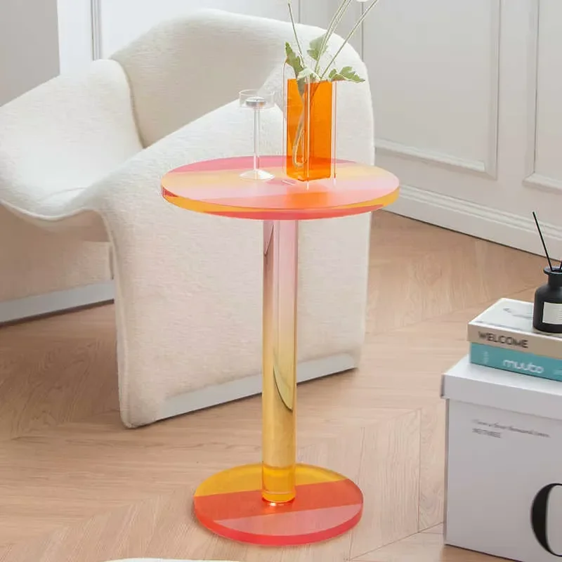 Modern Rainbow Round Acrylic Coffee Table Creative Colorful Dining Side Table For Living Room Home Decor Furniture New Design