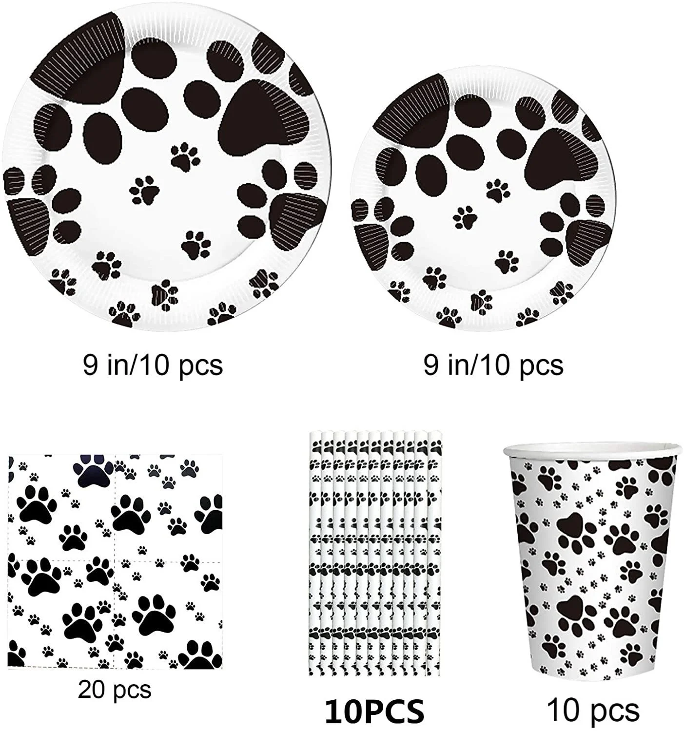 Dog Footprints Theme Party Tableware Set Paper Tissue Paper Plate Paper Cup Festive Birthday Party Decoration Tableware