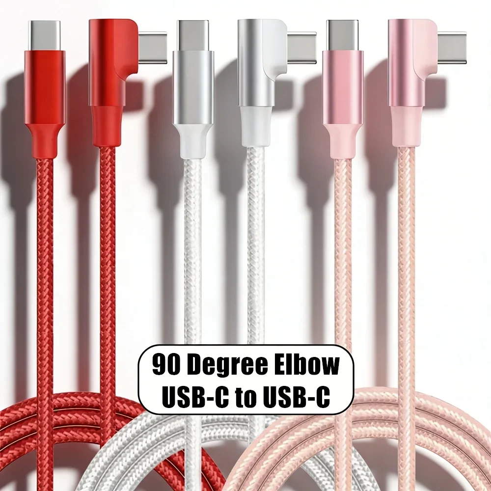 90 Degree PD 100W USB C Fast Charging Braided Cable For iPhone 15 16 17 Samsung Huawei Honor Xiaomi Redmi POCO Type C to Type C
