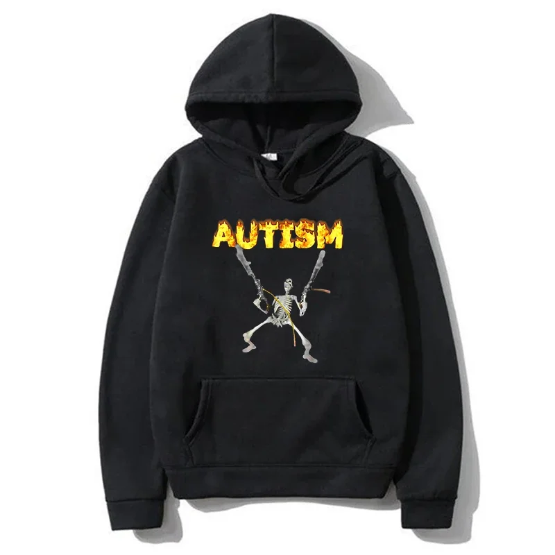 Retro Autism Skeleton Funny Men Women Hoodies Neurodivergent Autism Awareness Support Graphic Pullovers Casual Sweatshirt