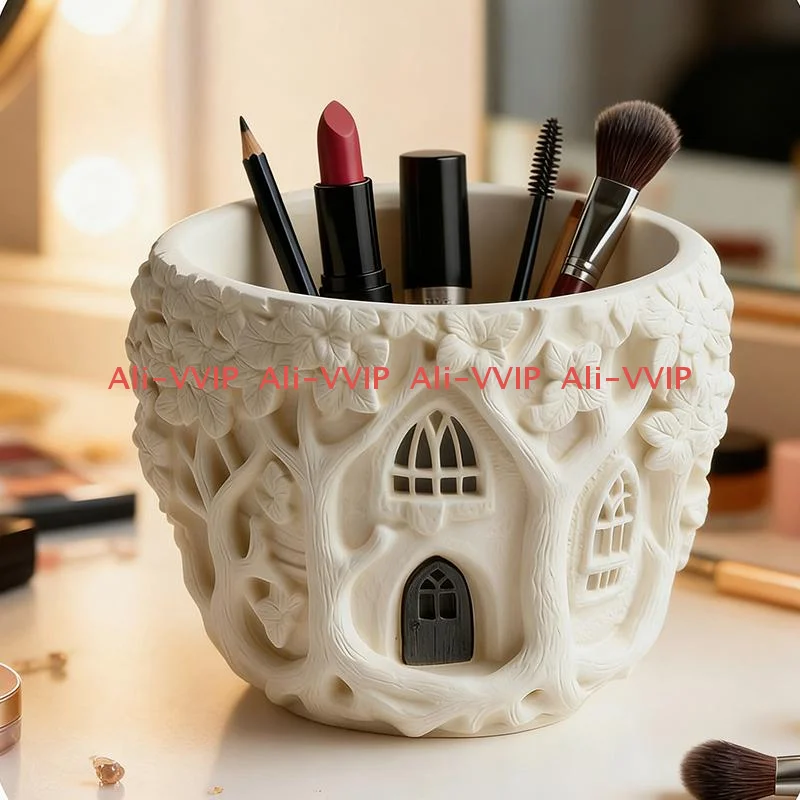 

KO 1pc new Fairy Tree House Candle Holder Silicone Mold,Flower Pot Resin Mold, Jewelry Trinket Storage Box Mold