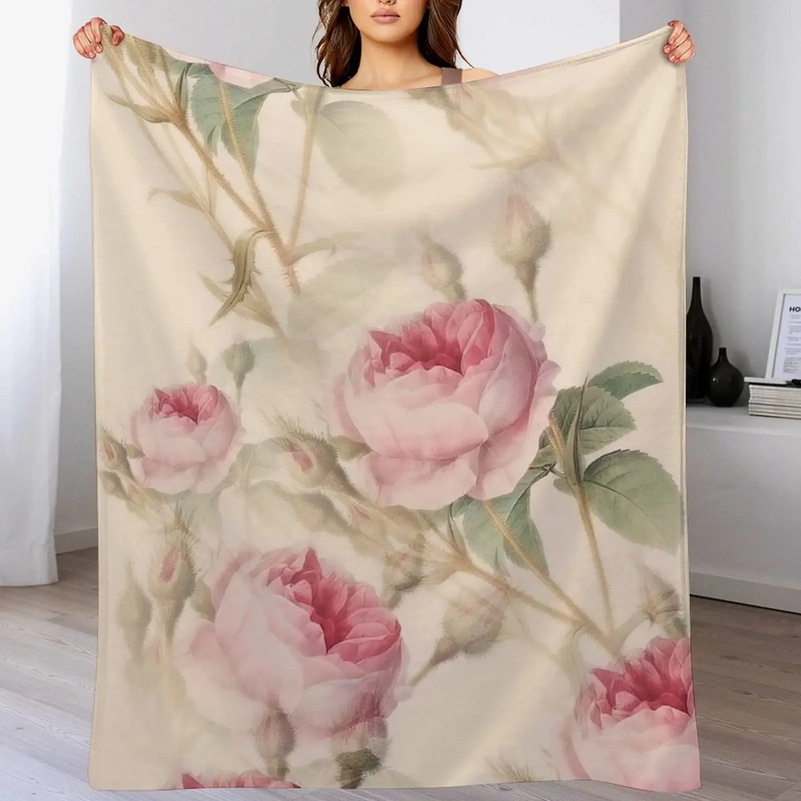 

Pink Roses Vintage Throw Blanket Custom Large Picnic Personalized Gift Blankets