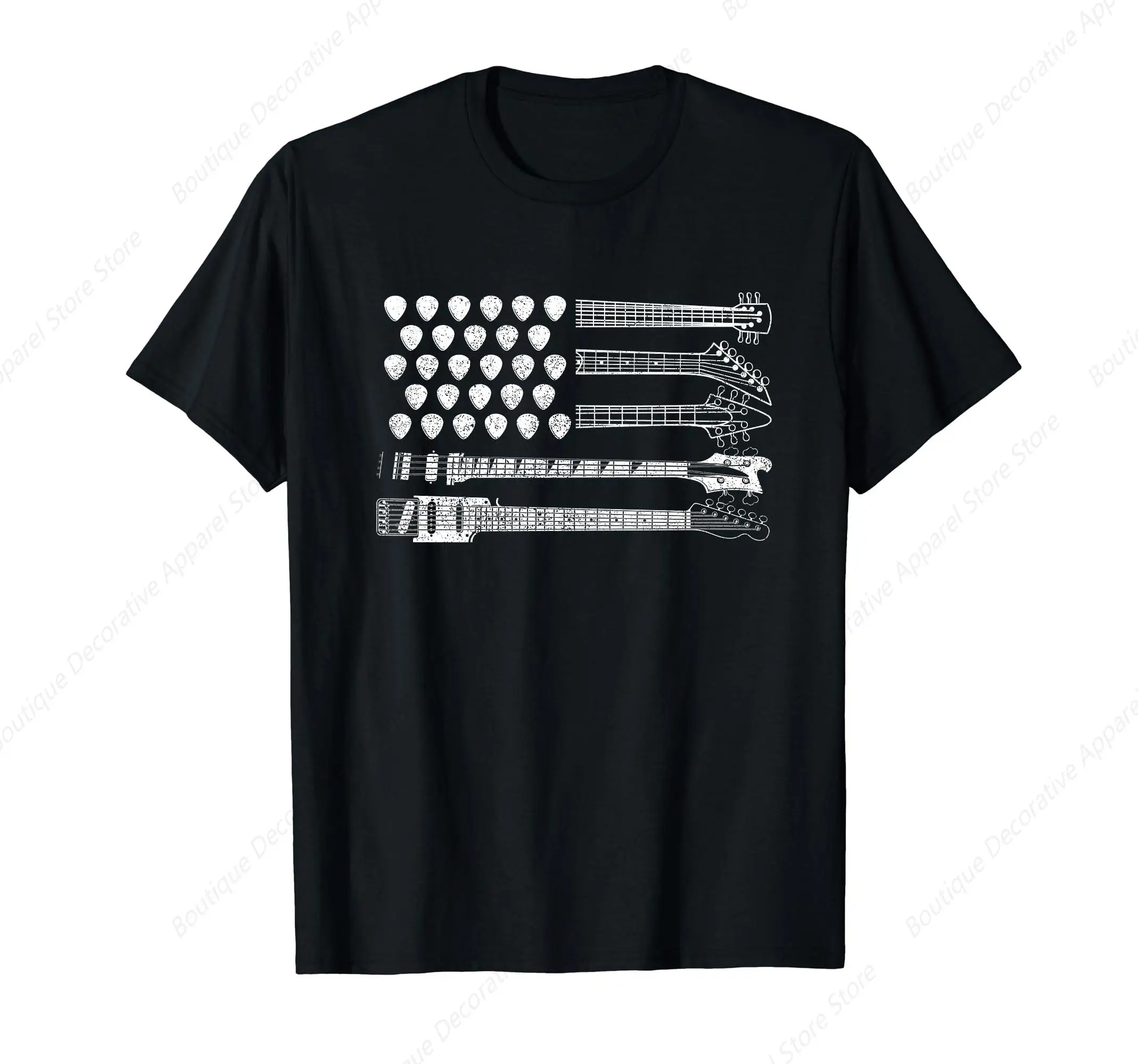 Lets Rock Rock n Roll Guitar Retro USA FLAG T-Shirt