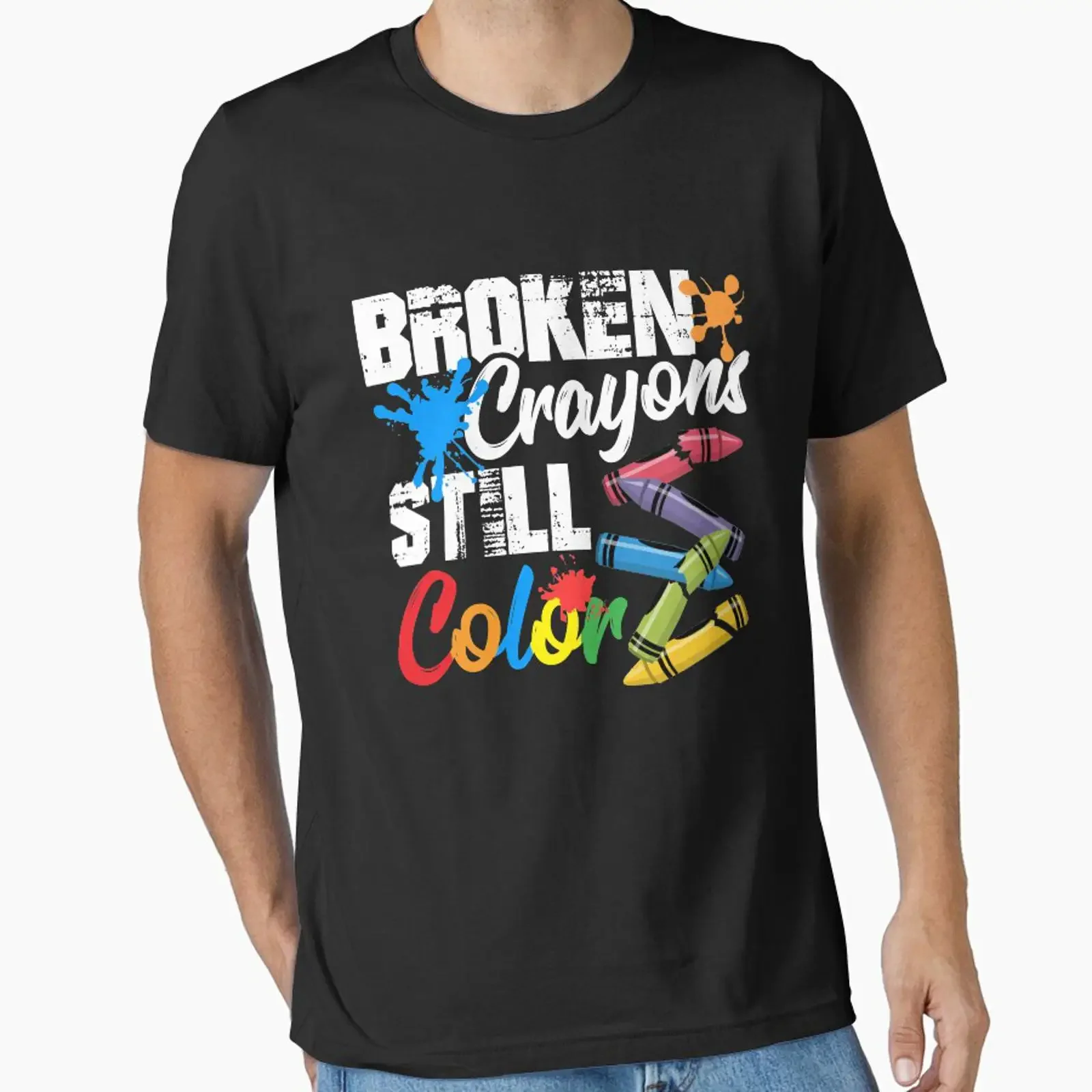 Broken Crayons Still Color Mental Health Awareness Essential T Shirt vintage Washed Top For Everyday Wear Soft Casual Stretched