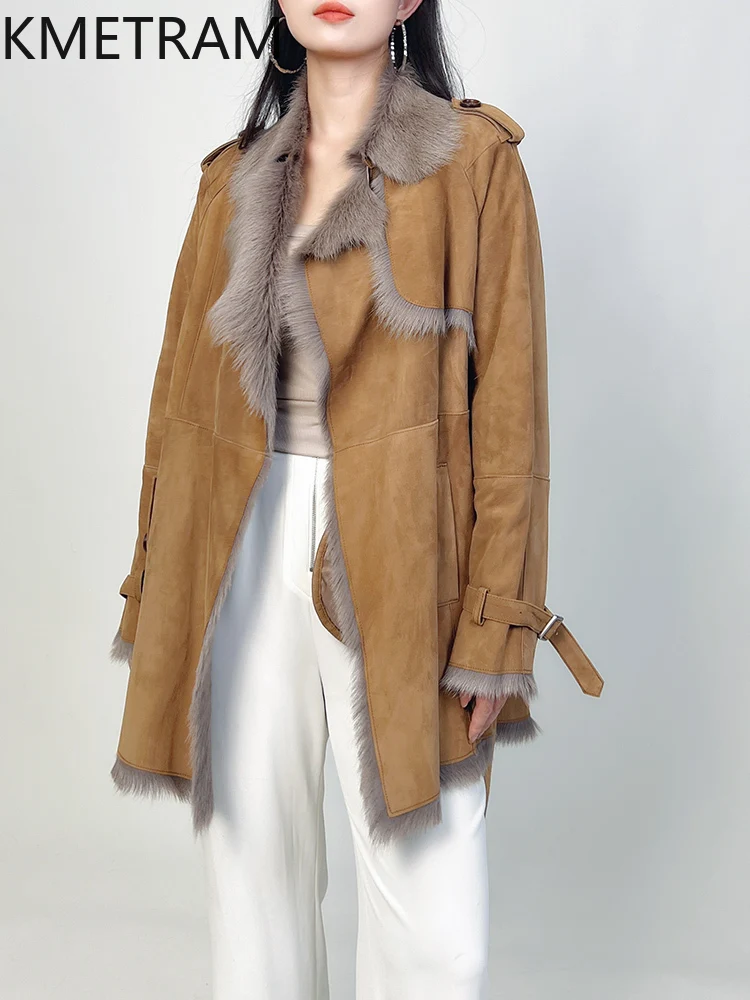Natural Goatskin Wool Double Faced Fur Jacket Women Caramel Real Fur Coat Winter Leather Jackets Woman Clothing 2025 abrigos