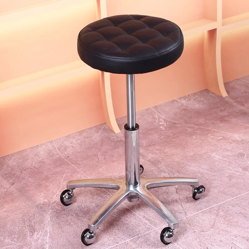stool, Rotating, height-adjustable round designed for hair salons, nail salons, and barbershops; features a raised platform and