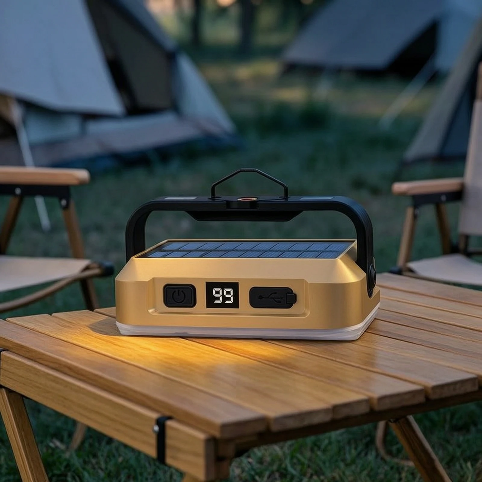 Solar Camping Lantern Dimmable Lantern with Solar Panel Emergency Light Compact Lighting Lightweight for Campers, Tents