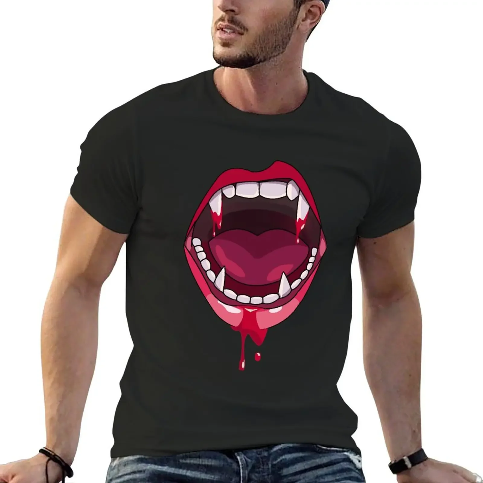 vampire teeth - vampire mouth red T-Shirt sublime man clothes designer t shirt men