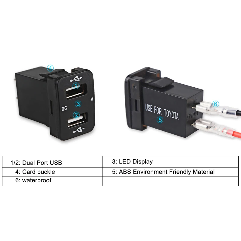 12V-24V Car Charger Socket 4.2A Dual USB Ports with Voltage Display Power Socket Charger for Toyota Auto Accessories with Line