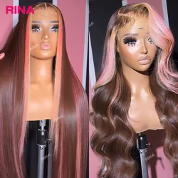 Peluca de cabello humano con encaje Frontal transparente, Frontal de encaje predespuntado postizo, 13x4, 13x6, color rubio y rosa