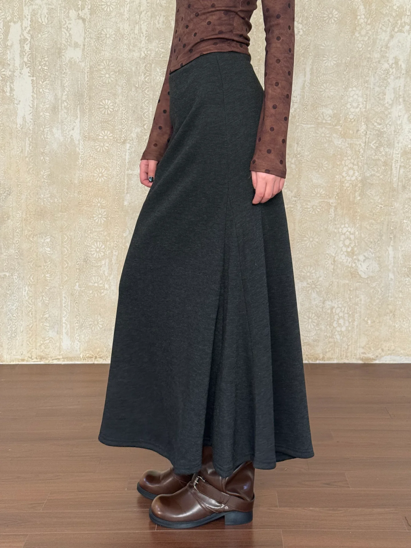 

VintageTang Simple Bla ey Commute Fi Tail Long Skirt High Waist Slimming Drapey Wrap Body f Skirt Ele Women