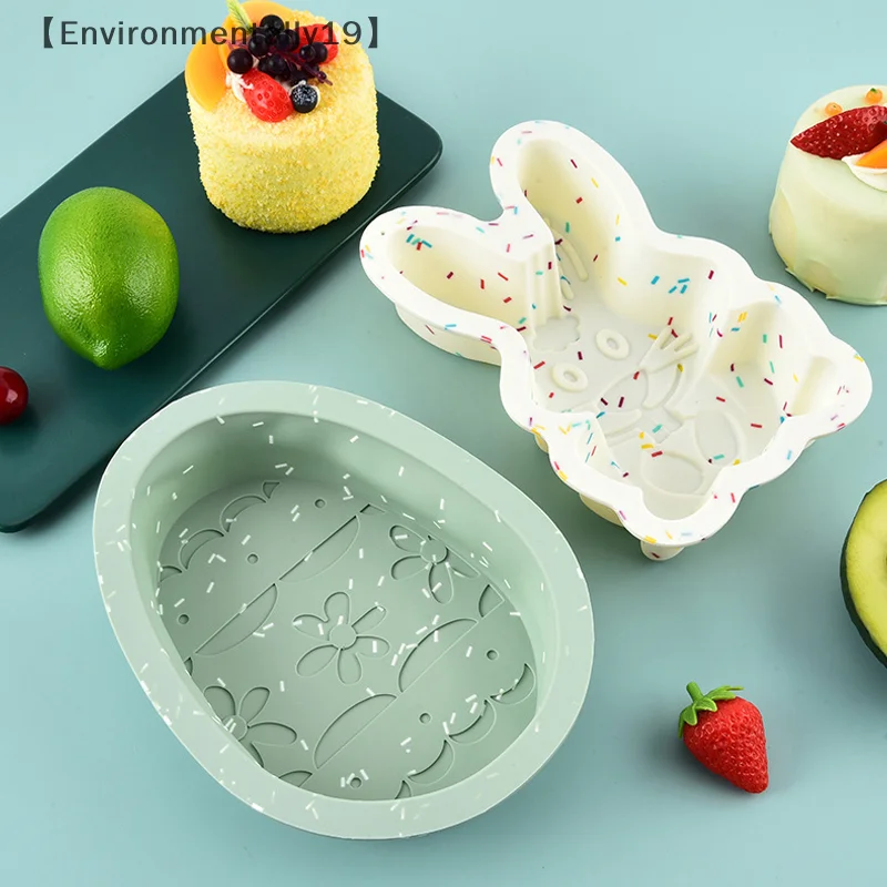 Cetakan memanggang kue, cetakan Fondant dapur DIY, cetakan puding, makanan penutup, silikon telur kelinci Paskah
