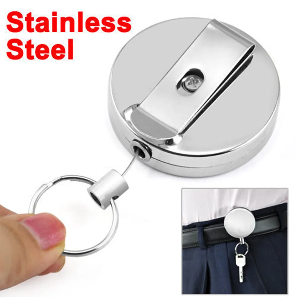 Retractable Key Ring Belt Clip Heavy Duty Steel Pull Keychain Smooth Surface Chic Design for Work Travel Outdoor Belt Clip Key