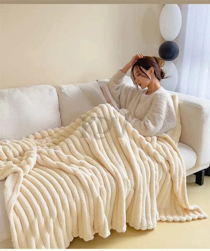 Luxury Soft Faux Rabbit Fur Throw Blanket Fluffy Warm Solid Color Plush Blanket for Sofa Bed Single Double Spring Autumn Plaid