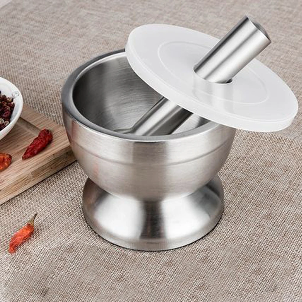 Stainless Steel Garlic Grinder Manual Pepper Chillies Dried Food Mills Herb Mills Metal Mortar Salt Pestle Kitchen Accessories