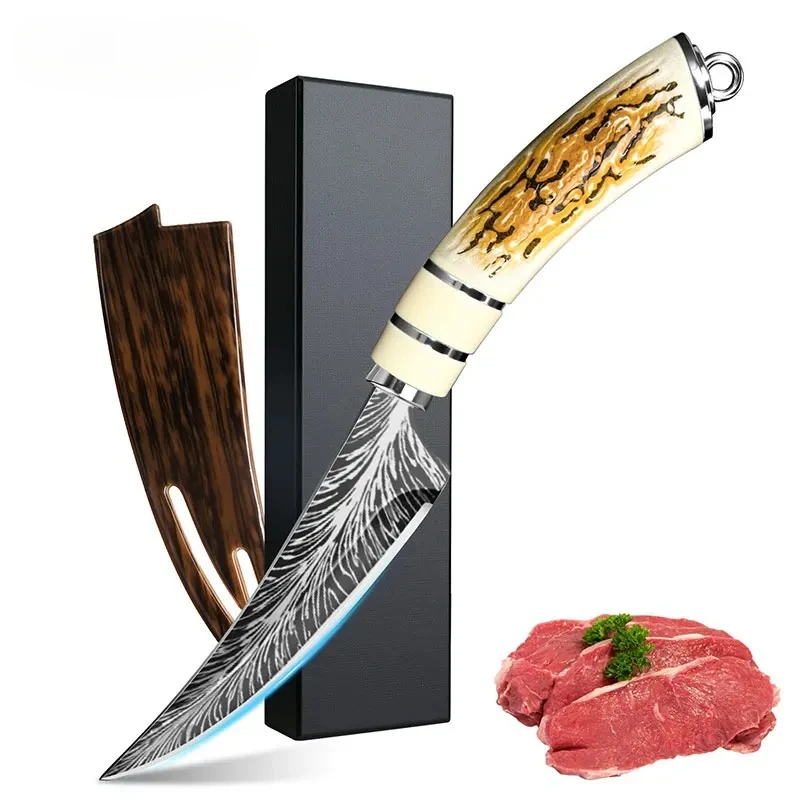 Stainless Steel Kitchen Utility Knife with Wood Handle Steak Knife Boning Paring Meat Cleaver Fruit Knife with Gift Cover ﻿