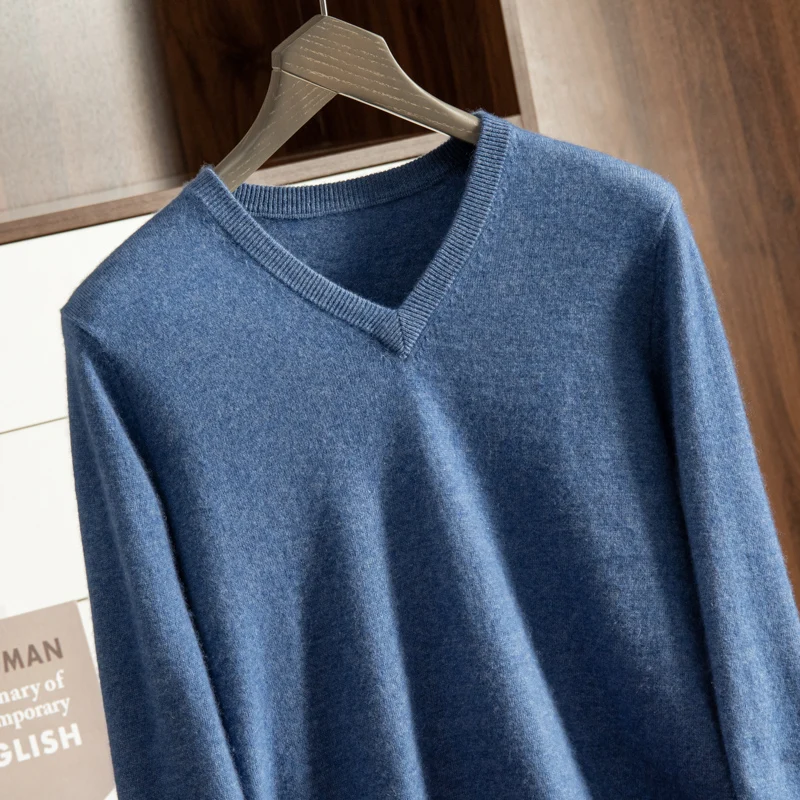 100% Cashmere Sweater Men Long Sleeve Pullovers Man V Neck Male Sweaters Fashion Brand Loose Fit Knitting Clothing Korean Style