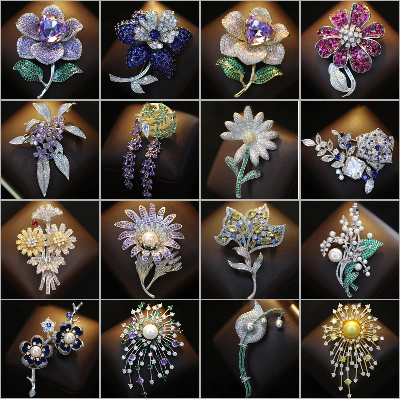 Sparking Luxury Micro Inlaid Zircon Daisy Brooches for Women Coat Elegant Suit Accessories Corsage Exquisite Flower Bouquet Pin