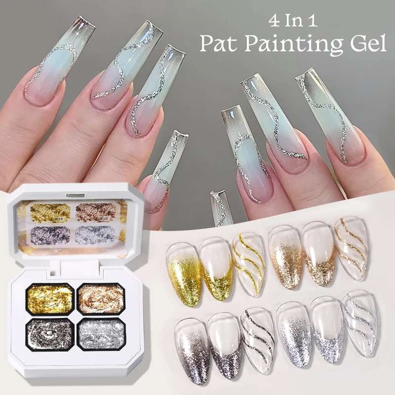 

UR SUGAR 1/2Pcs Sparkle Pat Painting Gel Nail Polish 4 Colors/Group Shining Lines Painted Patting Stamping Pattern UV Gel Manicu
