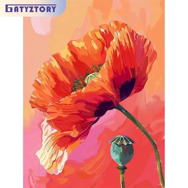 

GATYZTORY Red Flower Paint By Numbers Unframe Picture On Numbers Flower Abstract Frameless Crafts DIY Kits for Beginners