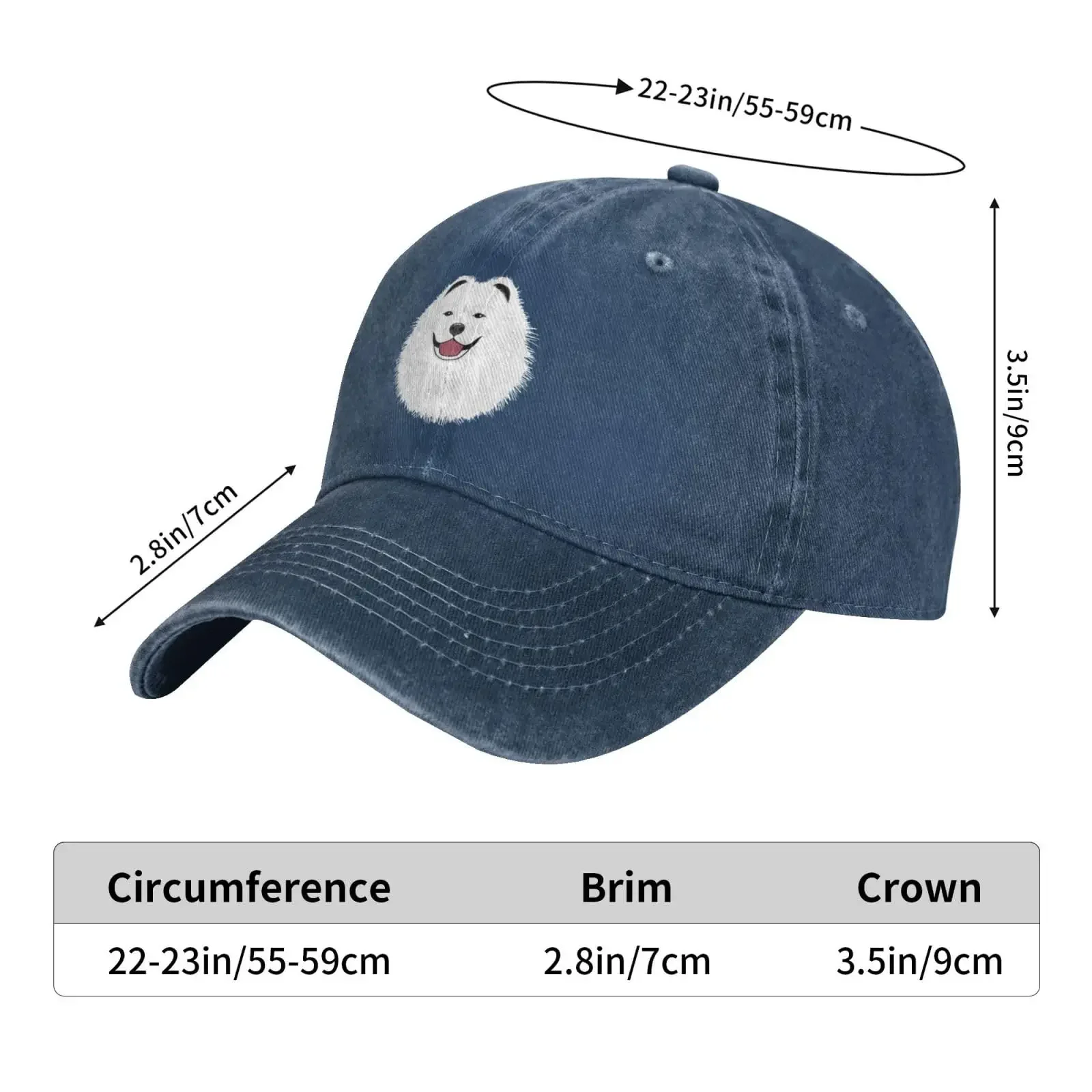 The Cute Samoyed Face Baseball Cap Denim Hat Washed Cotton Fashion Cap Unisex Adjustable Outdoor Sports image 6