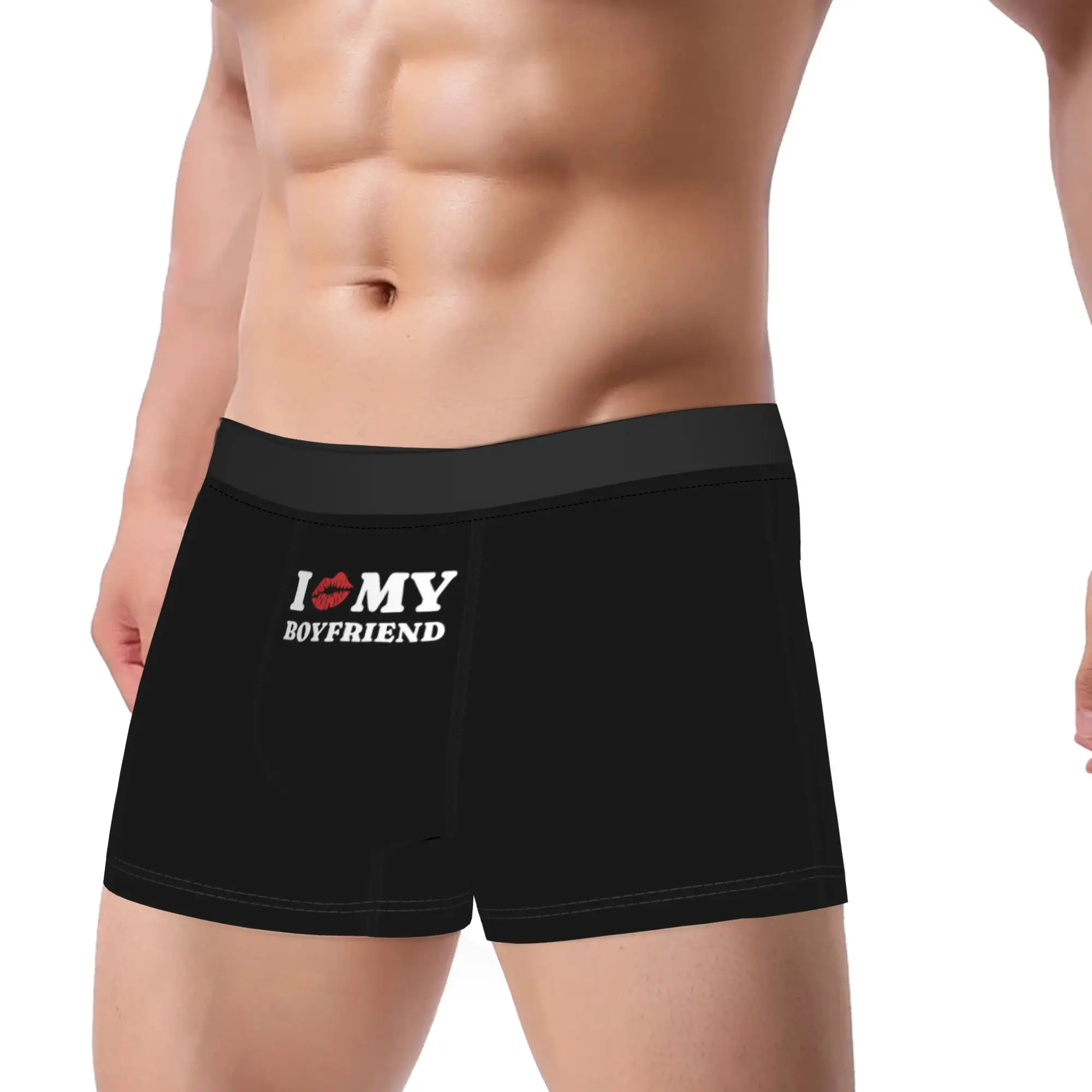 Men's I Love My Boyfriend Long Underwear Valentine's Day Fashion Boxer Briefs Shorts Panties Male Soft Underpants Plus Size view 2